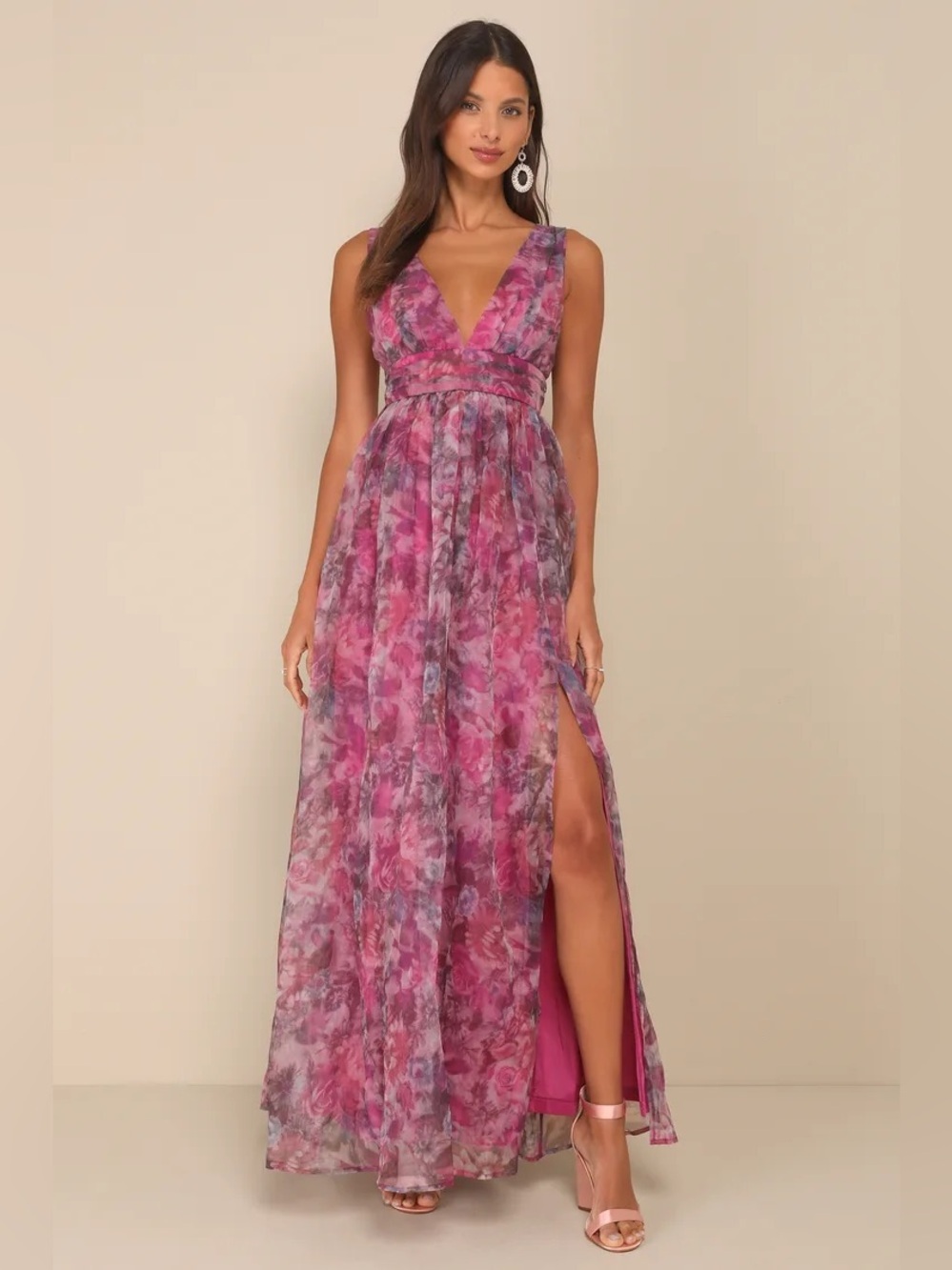 NWT Lulu’s Garden Romance Magenta Floral Organza Maxi Dress size XS wedding
